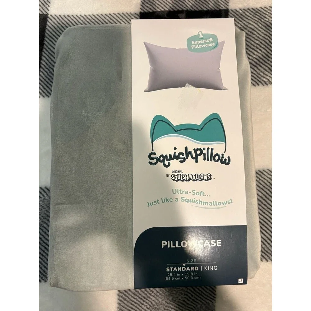 Squishmallows SquishPillow Standard/King Size Supersoft Pillowcase- light gray.